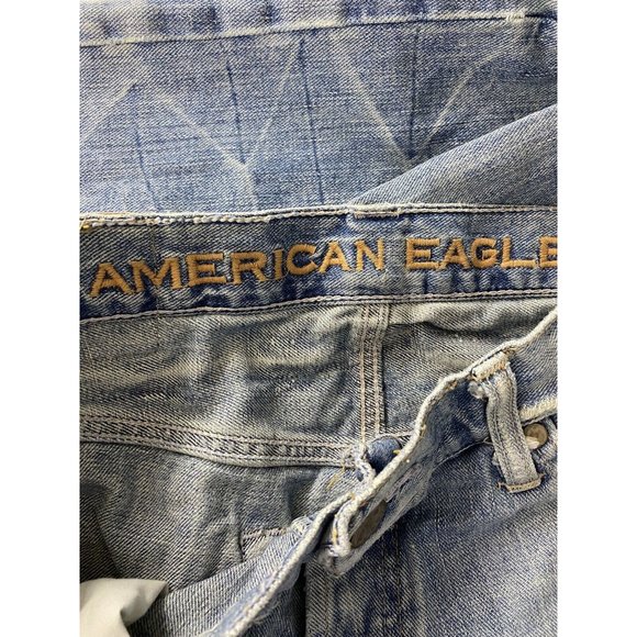 American Eagle Mens Jeans Size 31x30 Button Fly Destressed Holes Cut Hem - Picture 7 of 11